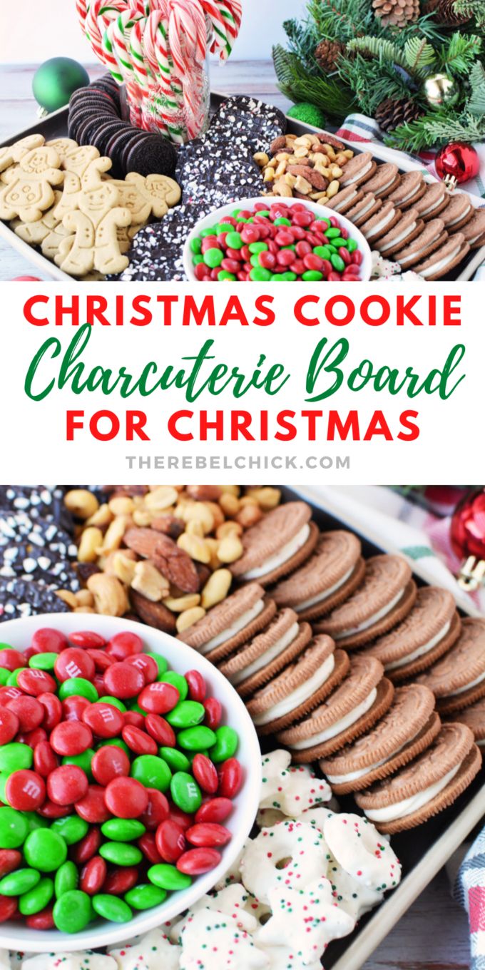 christmas cookie charrifie board for christmas with candy and cookies on the side