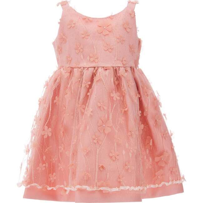 Peach pink Ravine floral dress for kid girls from Tulleen. Decorated with 3D floral embellishments lined with shining and glimmering strands of tulle that'll be sure to catch the eye. Featuring a sleeveless cut, round neck and straight hem. The bodice is double layered tulle overlay in a deep pink with mini cutout flowers matching the skirt. | Tulleen | Ravine Floral Dress, Peach (Pink, Size 9-10Y) | Maisonette collects the best children’s products from around the world (unlike Zulily, Etsy, The Tot, Farfetch Kids, Childrensalon, Crate and Kids, Kohls, Wayfair, Buy Buy Baby, Nordstroms, Mini Boden, J.Crew Factory, or PotteryBarn Kids), creating a curated shopping experience for you. Think of us as your shortcut to fashion for litte ones! Peach Tulle Dress For Spring, Pink Dress With Floral Applique, Spring Floral Applique Princess Dress For Garden Party, Pink Floral Applique Dress For Spring, Pink Floral Applique Dress For Garden Party, Peach Princess Dress For Summer, Pink Princess Dress For Spring, Spring Pink Tulle Princess Dress, Peach Princess Style Summer Dress