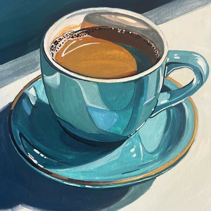 a painting of a cup of coffee on a saucer