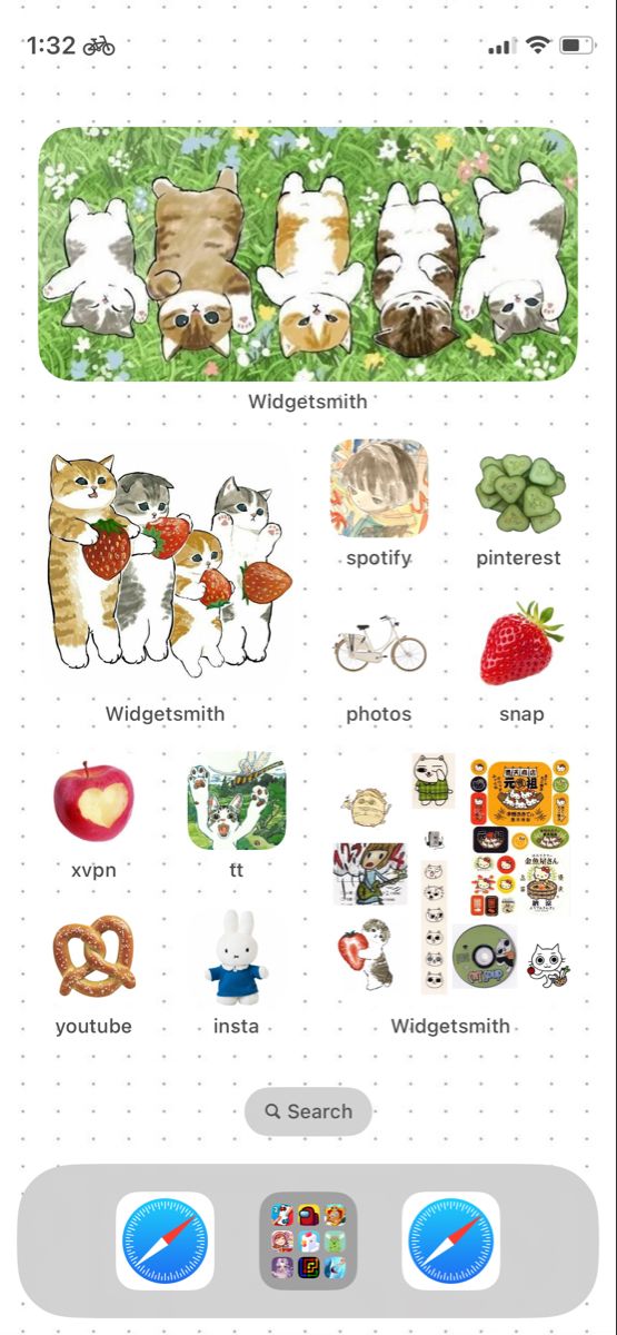 an iphone screen with cats and other things on the phone, including buttons and icons