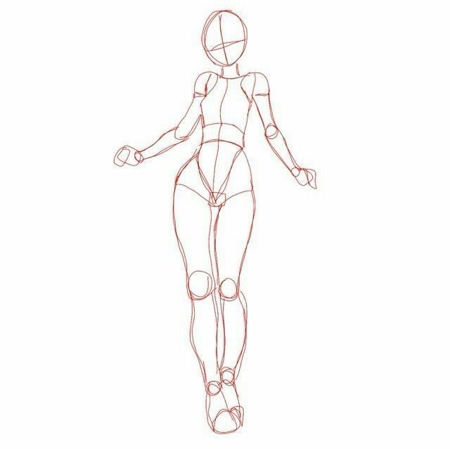 a drawing of a woman's body and legs in red pencil on a white background