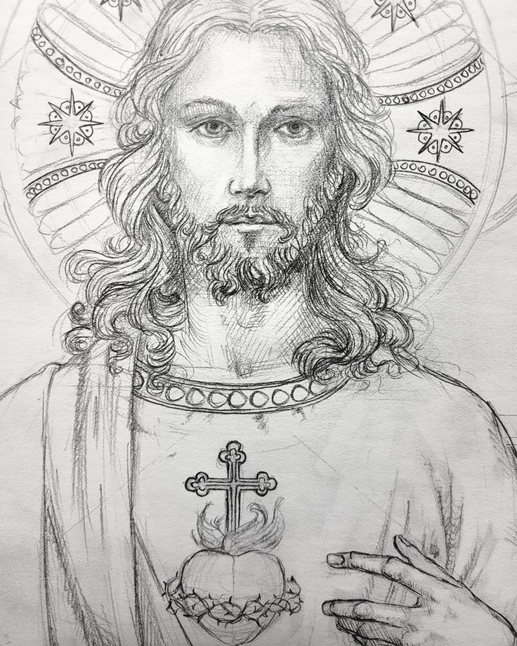 a drawing of jesus holding an apple