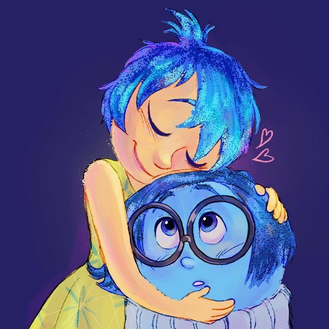 a drawing of a boy hugging a girl with glasses on her head and the caption says, i love you