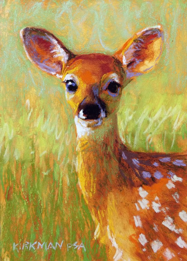 a painting of a deer in the grass