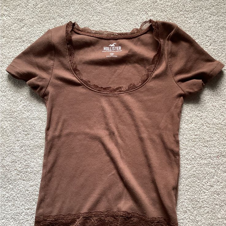 Lace Baby Tee From Hollister, Never Worn Brown Basic Tops For Loungewear, Hollister Crop Tops, Hollister Tank Tops, Dream Things, Cropped Zip Up, Cotton Crop Top, Tie Front Cardigan, Baby Tees, Striped Crop Top