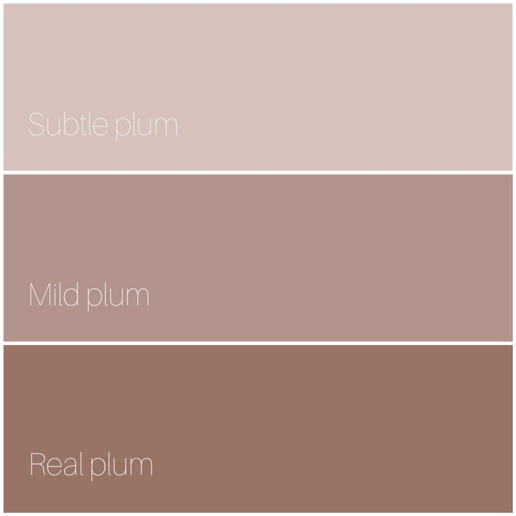 three different shades of brown and beige with the words, subplum, mild plum, real plum