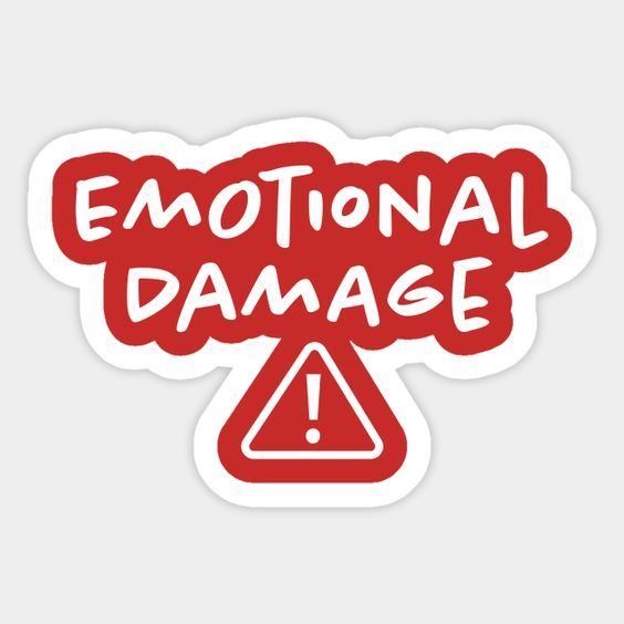 a sticker with the words'emotion damage'in white and red on it