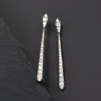 Ross-Simons - 1.50 ct. t. w. Diamond Linear Earrings in Sterling Silver. Long and stunning, linear earrings are all the rage. Set in sterling silver, 1.50 ct. t. w. round brilliant-cut diamonds twinkle as they swing and sway. Hanging length is 1 3/4". Post/clutch, diamond linear earrings. Diamond birthstones are the perfect gift for April birthdays. Linear Earrings, April Birthday, Diamond Birthstone, Earrings Diamond, Jewelry Diamond, Round Brilliant Cut Diamond, Round Brilliant, Fine Jewelry, Diamonds