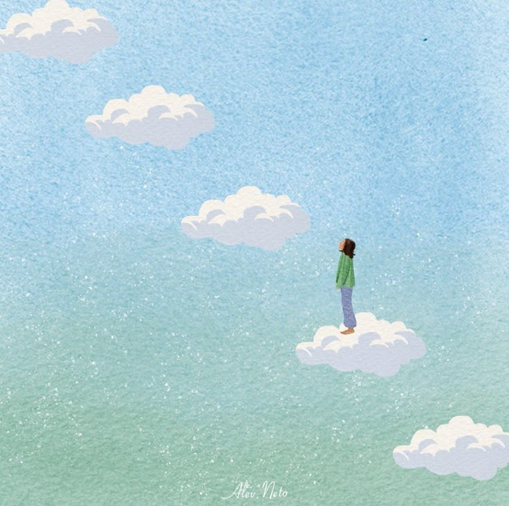 a man standing on top of a cloud filled sky