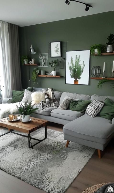 a living room filled with lots of furniture and plants on top of the walls,