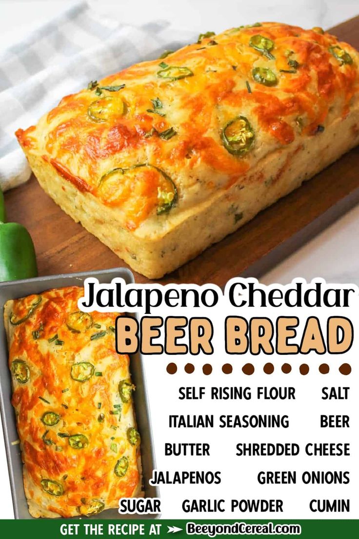 an advertisement for jalapeno cheddar beer bread