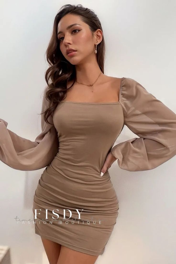 Fisdy - Elegante vestido negro de talle alto con corte ajustado y favorecedor diseño envolvente en el cuerpo Elegant Bodycon Dress, Black Evening Gown, Black Strapless Dress, Black Party Dresses, Square Neck Dress, Khaki Dress, Black Bodycon Dress, Slim Dresses, Black Wrap Dress