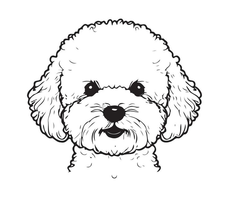 a black and white drawing of a dog's face