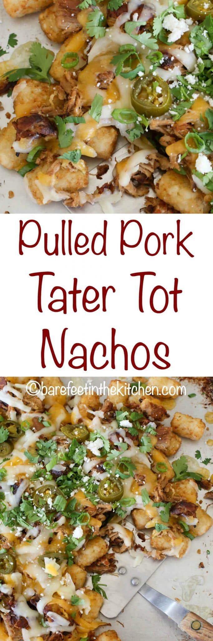 pulled pork tater tot nachos with ranch dressing on top and topped with cilantro