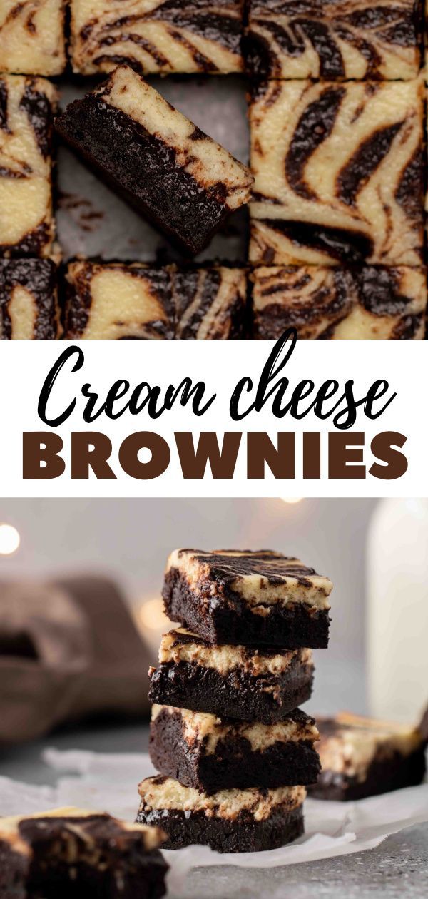 brownies stacked on top of each other with the words cream cheese brownies above them