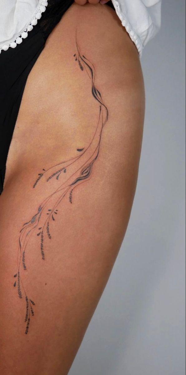 a woman's thigh with a bird tattoo on it