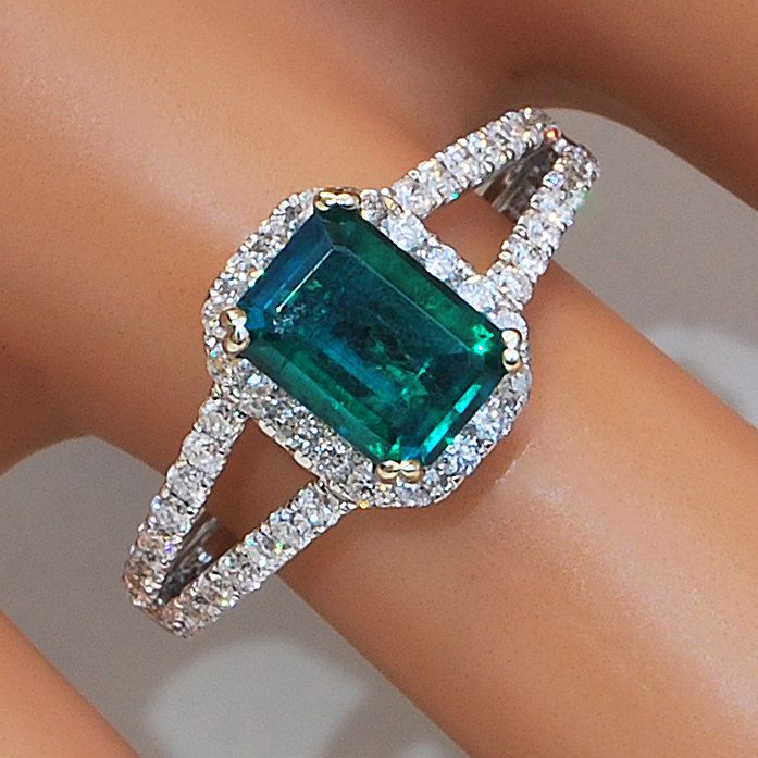 14K White Gold Diamond and Gem Emerald by JewelryWanderlust, $13,950.00 Engagement Ring Oval Diamond, Gold Vintage Engagement Ring, Moonstone Engagement Ring Rose Gold, Russian Wedding Ring, Emerald Jewellery, Interlocking Rings, Emerald Halo, Rose Gold Engagement Ring Vintage, Engagement Ring Oval