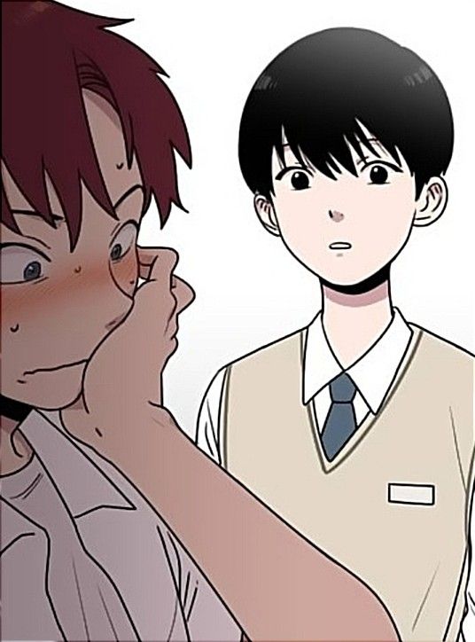 an anime character is talking to another person with his hand on his face and looking at him