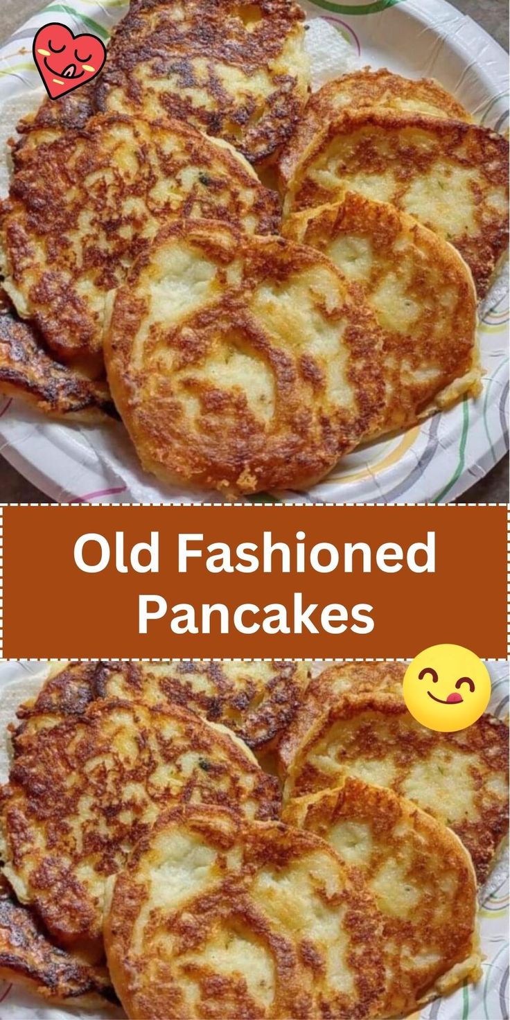 old fashioned pancakes on a plate with smiley faces