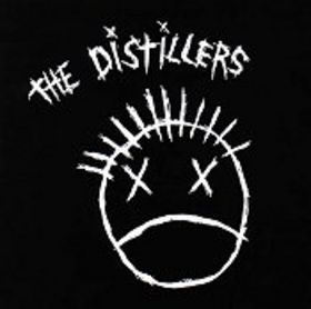 the distillers logo on a black t - shirt with white writing that reads,