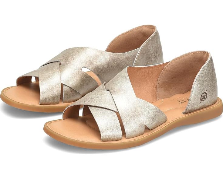 Born Ithica Spring Leather Flats, Chic Crossover Spring Sandals, Chic Crossover Sandals For Spring, Versatile Leather Flats For Spring, Casual Leather Crossover Sandals, Leather Cross Sandals For Spring, Leather Crossover Sandals For Spring, Chic Leather Sandals With Crossover Straps, Spring Slip-on Flats With Leather Lining