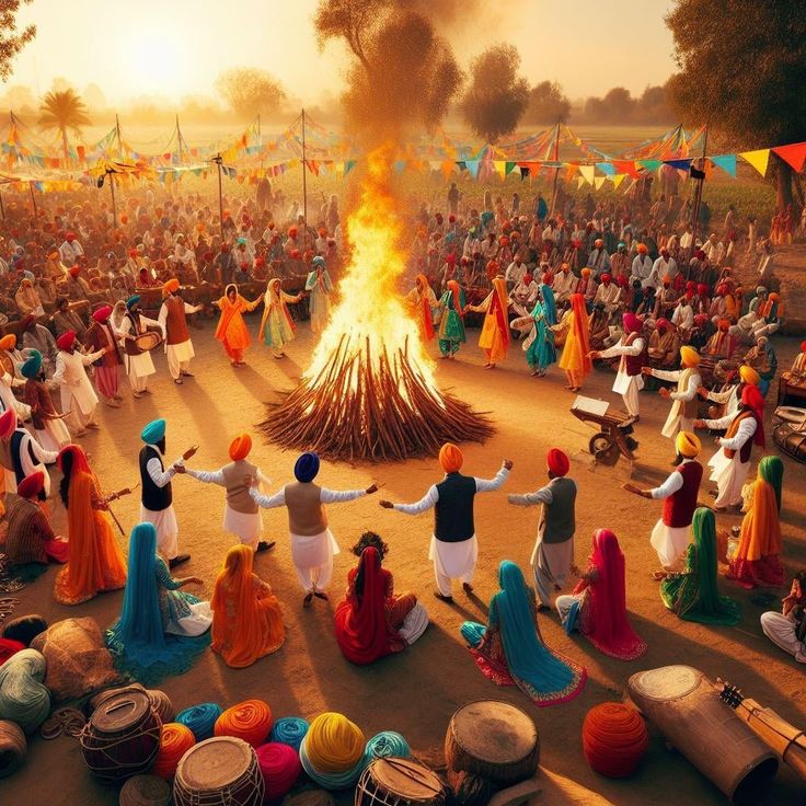 a group of people standing around a fire pit