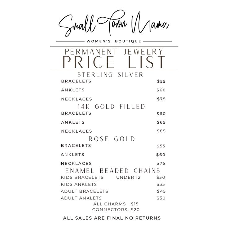 the price list for small town mama jewelry