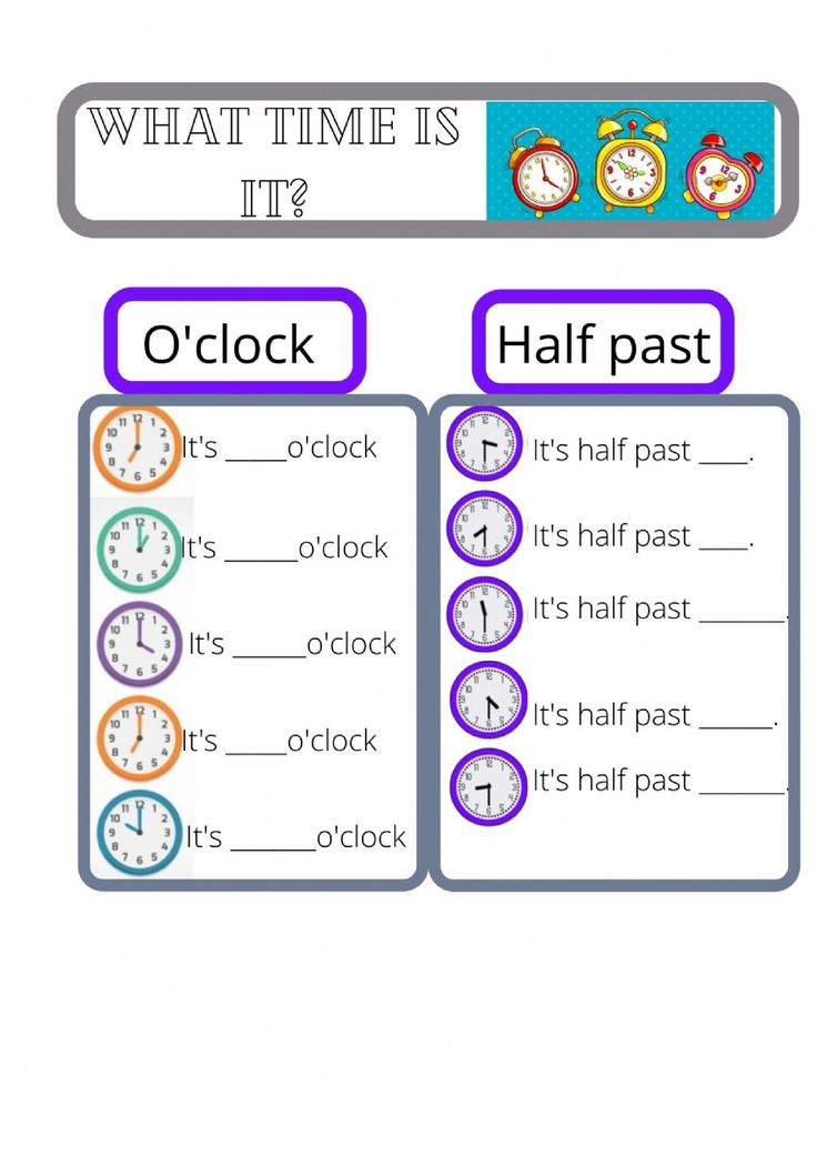 what time is it? - o'clock half past worksheet for kids