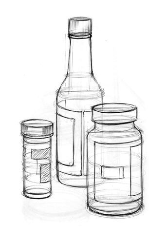 three jars are shown in this drawing