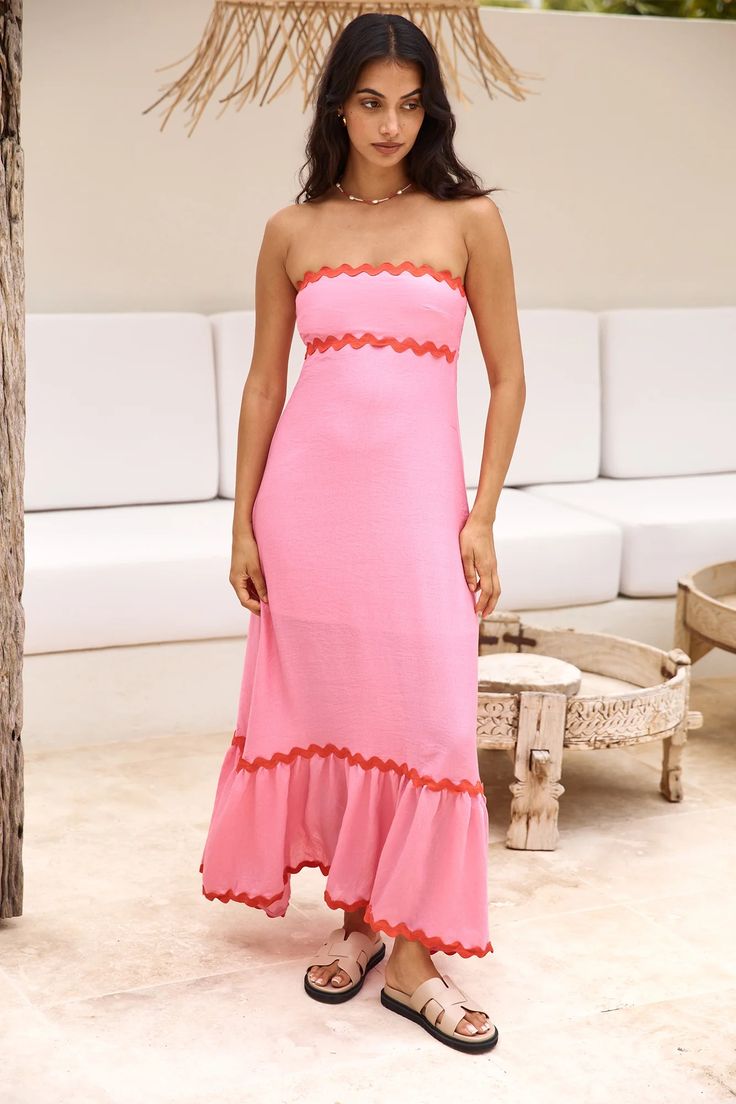 Cherry On Top Maxi Dress Pink | Fortunate One White Dress Flowy, Spring Break Dress, Strapless Tank Top, Cocktail Dress Formal, Brunch Dress, Rooftop Bars, Off Shoulder Dresses, White Long Sleeve Dress, Skirt And Top Set