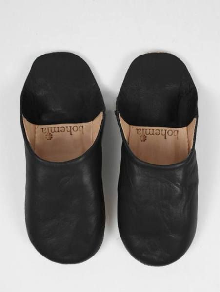 Moroccan Babouche Slippers Leather Closed Toe Indoor Slippers, Black Leather Indoor Slippers, Black Leather Slippers With Leather Lining, Elegant Black Leather Slippers, Leather Slip-on Mules For Indoor, Comfortable Black Slippers With Leather Sole, Black Leather Slippers With Leather Sole, Leather Mules For Indoor Use With Round Toe, Comfortable Black Leather Slippers