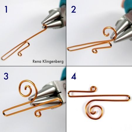 four pictures showing how to make wire wrapped earrings