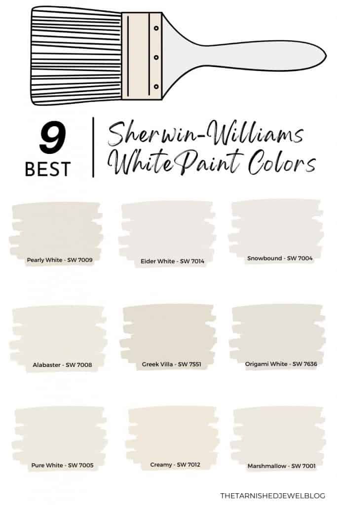 sherylin williams white paint colors with the names and numbers on each color scheme