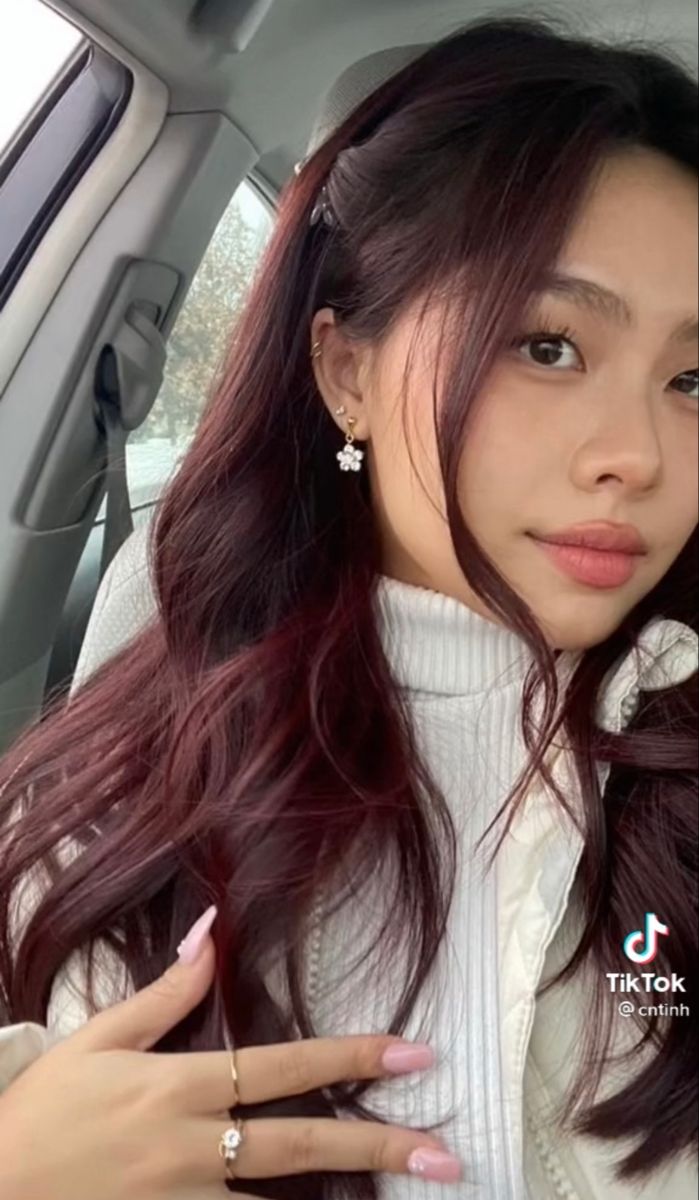 Hair Color Cherry Coke, Cherry Brown Hair, Pelo Color Vino, Red Hair Color Ideas, Wine Hair Color, Hair Color Asian, Wine Red Hair, Kadeřnické Trendy, Red Hair Inspo