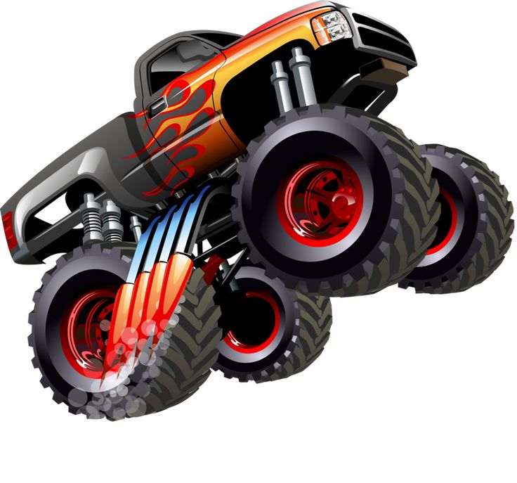 an image of a monster truck with flames on it's front wheels and tires