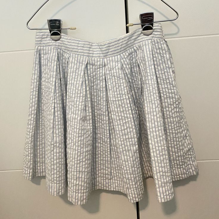 Nwt White With Light Blue Stripes Fabric Is Pleated And Crinkled Size Small 16 Inch Long 90s Mini Skirt, Blue Skater Skirt, Red Pleated Skirt, Denim Button Skirt, Floral Skater Skirt, Mini Skater Skirt, Urban Outfitters Skirt, Urban Outfitters Shorts, Urban Outfitters Jeans