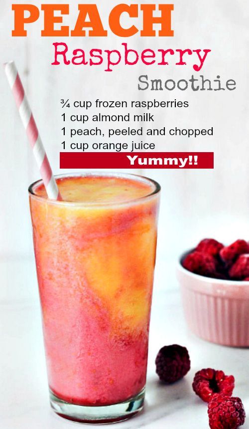 the recipe for peach raspberry smoothie is shown