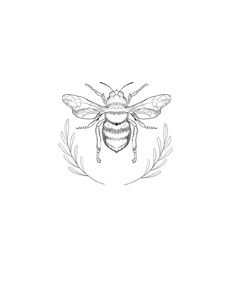 a black and white drawing of a bee