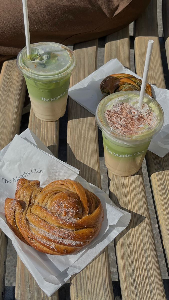 two drinks and some pastries on a table