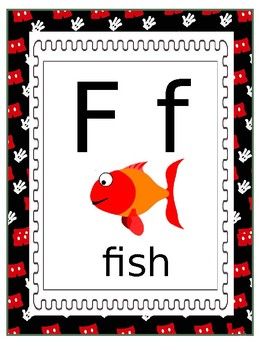 the letter f is for fish with an image of a fish on it's side