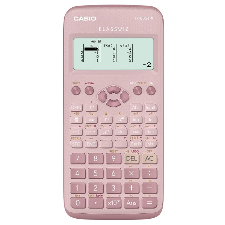 a pink calculator on a white background