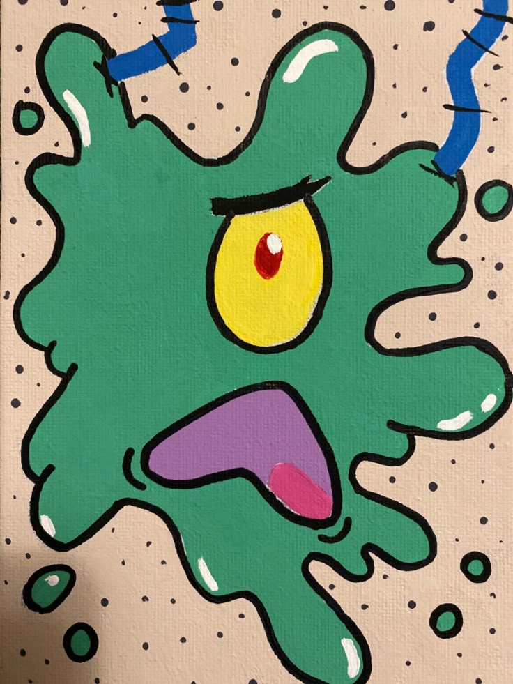 a painting of a green monster with yellow eyes