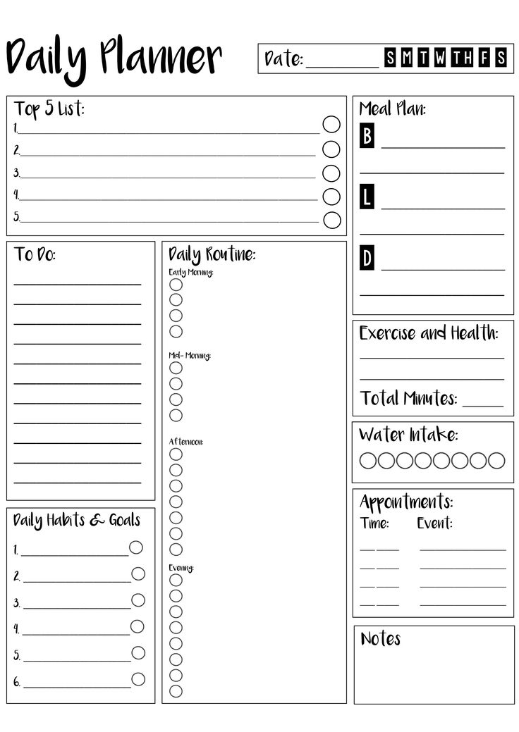 the daily planner is shown in black and white, with text on it that says daily planner