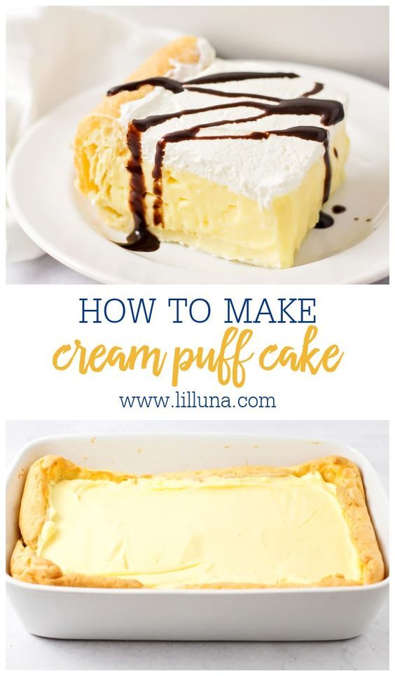 how to make cream puff cake with chocolate drizzle on top and in the bottom