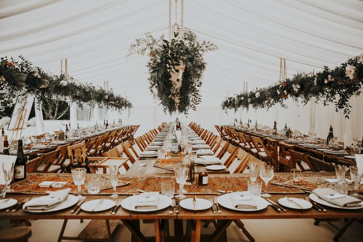 the tables are set up for an event