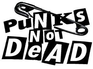 punk's not dead sticker with scissors in black and white text on a white background