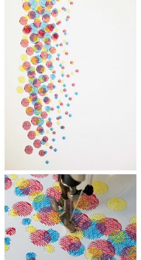 the process is being made with colored dots on paper, and then using a machine to make