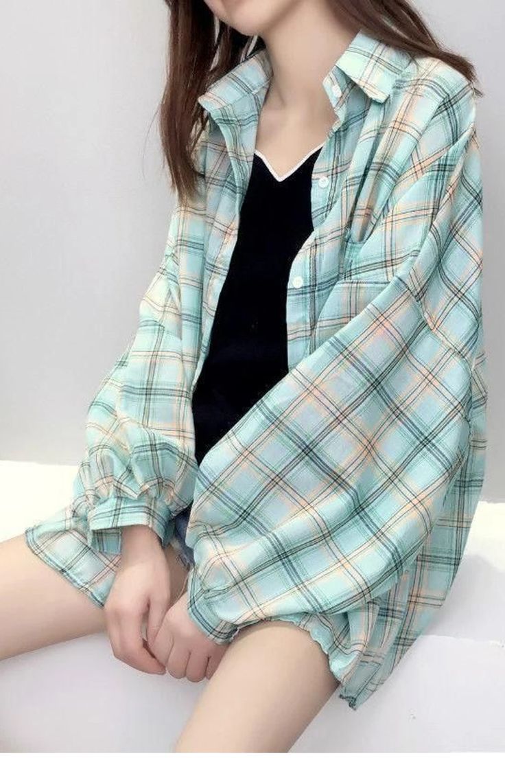 Lovely Plaid Flannel Blouse Shirt – Tomscloth Green Oversized Long Sleeve Shirt, Oversized Green Long Sleeve Shirt, Spring Long Sleeve Plaid Top, Plaid Long Sleeve Blouse For Day Out, Oversized Plaid Blouse For Spring, Plaid Long Sleeve Top For Spring, Oversized Trendy Cotton Blouse, Trendy Oversized Cotton Blouse, Oversized Cotton Trendy Blouse