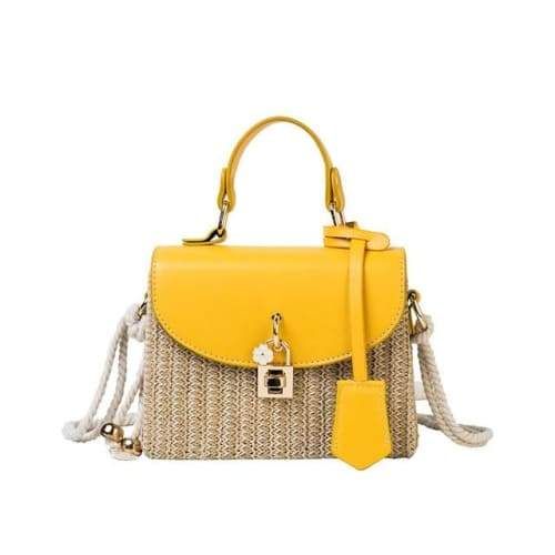 Sac a Main Cuir et Paille - Jaune Color Castaño, Basket Vintage, Straw Beach Bag, Handbags Luxury, Bag Women Fashion, Woven Handbags, Bag Summer, Crossbody Bag Women, Small Purse