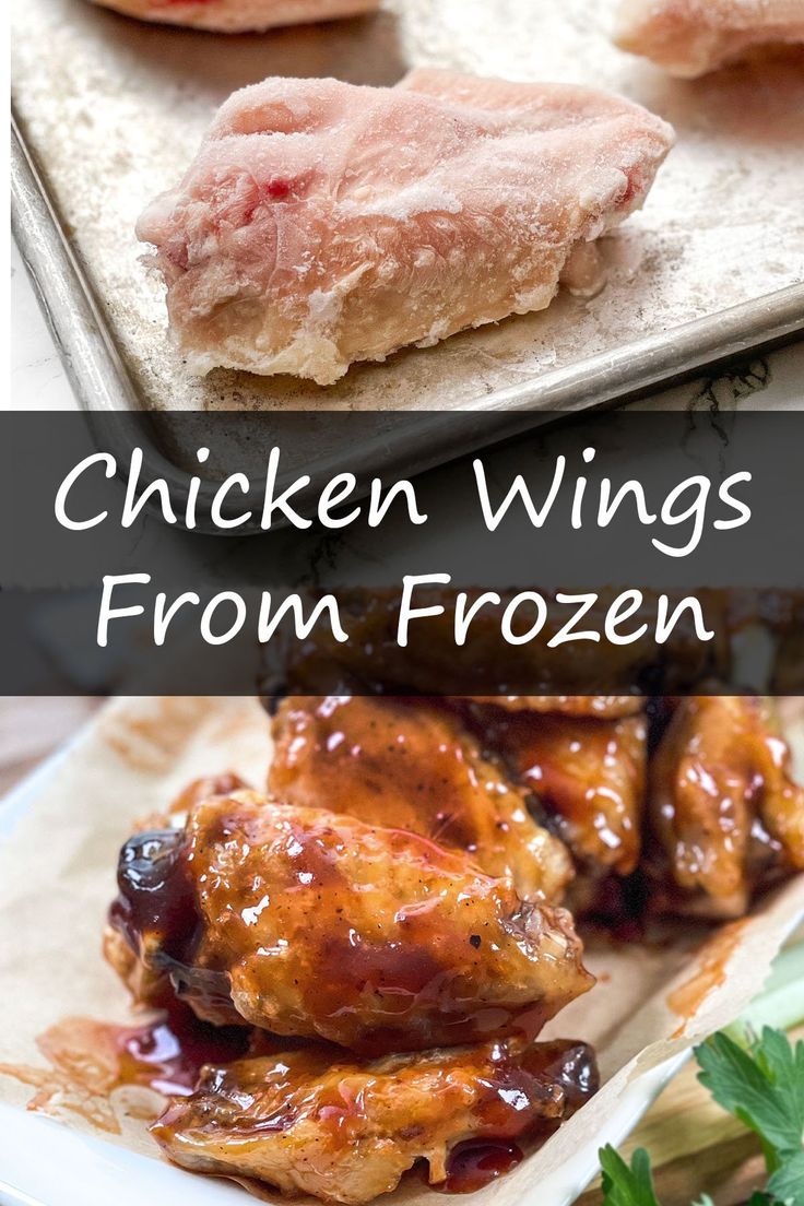 chicken wings from frozen meat are ready to be cooked in the oven and served on a plate